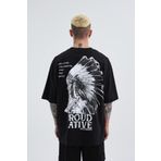 Machinist Indian Baskılı Siyah Oversize Erkek T-shirt