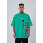 Machinist Leopard Baskılı Açık Yeşil Oversize Erkek T-shirt