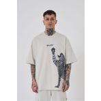Machinist Leopard Baskılı Gri Oversize Erkek T-shirt