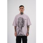 Machinist Marilyn Monrou Baskılı Lila Oversize Erkek T-shirt