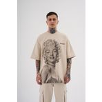 Machinist Marilyn Monrou Baskılı Soft Bej Oversize Erkek T-shirt