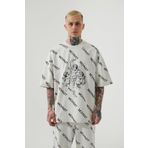 Machinist Mchnst Angels Baskılı Gri Oversize Erkek T-shirt