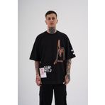 Machinist Never to Late Baskılı Siyah Oversize Erkek T-shirt
