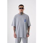 Machinist Onenıne87 Baskılı Mavi Yıkamalı Oversize Erkek T-shirt