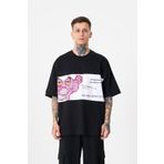 Machinist Pink Panter Siyah Baskılı Oversize Erkek T-shirt