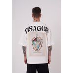 Machinist Premium Pisagor Basklı Ecru Oversize Erkek T-shirt