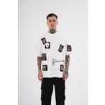 Machinist Printed Patched Ekru Baskılı Oversize Erkek T-shirt