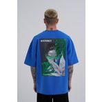 Machinist Reckless Leaves Baskılı Mavi Oversize Erkek T-shirt
