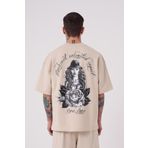 Machinist Rose Açık Bej Baskılı Oversize Erkek T-shirt