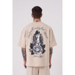 Machinist Rose Açık Bej Baskılı Oversize Erkek T-shirt