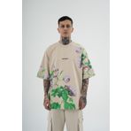 Machinist Rose Flower Baskılı Açık Bej Oversize Erkek T-shirt