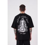 Machinist Rose Siyah Baskılı Oversize Erkek T-shirt