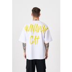 Machinist Runaway Cat Beyaz Baskılı Oversize Erkek T-shirt