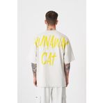 Machinist Runaway Cat Gri Baskılı Oversize Erkek T-shirt