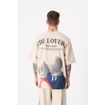 Machinist The Lovers Baskılı Açık Bej Oversize Erkek T-shirt