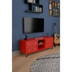 Machinist Tv Ünitesi - Metal Televizyon Sehpası - 135 cm - Pastel Renk - Endüstriyel Tip - Kırmızı