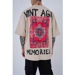 Machinist Vintage Memories Açık Bej Baskılı Oversize Erkek T-shirt