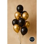 MACK PLUS 30’lu 12 İnç Siyah Metalik & Gold Metalik Balon Seti – Helyum Uyumlu, Şık ve Parti Balonları