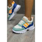 Mackrock Sports Lastikli Cırtlı Yumuşak Esnek Hafif Nefes Alabilen Unisex File Çocuk Sneaker Spor Ayakkabı - Mavi - Yeşil