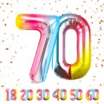 Maclunar Numara Balonları 70, Gökkuşağı 70 Balon 100 cm Dev Helyum Folyo Numara Balonlar Erkek Kız 70. Doğum Günü Partisi Dekoru Yıldönümü Partisi Dekorasyon Malzemeleri