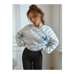 MacroGiyim Kadın Gri Oversize Mavi Kelebek Sırt Baskılı Sweatshirt