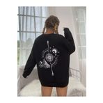 MacroGiyim White Zone Kadın Oversize Siyah Pusula Sırt Baskılı Sweatshirt