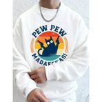 Madafakas Çift Silahlı Kedi Baskılı Erkek Kapüşonlu Üstü Sonbahar Polar Sıcak Sweatshirt Günl - Beyaz - XL