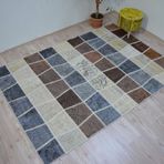Madalyon Patchwork El Dokuma Antik Anadolu Halı Ocean Wave (80 x 120, Kahve Bej)