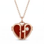 Madam Matmazel 925 Ayar Gümüş Cam Kalp Kapaklı Madalyon Kolye - Rose Altın Kaplama (Kırmızı, Rose Gold)