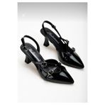 MADAM RENK Woman Shoes Since 1958 M.K Çift Bantlı Toka Detaylı Syiah Rugan Kadın Topuklu Ayakkabı