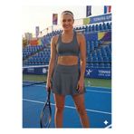 MADAM SHİLA Gri Shila Sırt Fermuarlı Yüksek Bel Tenis Etek - Darkalıp Içi Taytlı Katmanlı Mini Spor Etek
