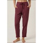 madam trend Bordo %100 Pamuk Müslin Kumaş Bilek Boy Pantolon - Beli Lastikli, Dar Paça, Kadın Pantolon