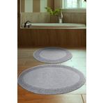 Madame Clean Home Tiffany Oval 2'li Pamuklu Klozet Takımı Gri Banyo Paspas Seti