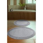 Madame Clean Tiffany Oval 2'li Pamuklu Klozet Takımı Gri Banyo Paspas Seti - 60x100 50x60