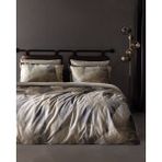 Madame Coco Lena King Size Baskılı - 300TC Saten Çarşaflı Nevresim Takımı - 240 x 220 cm - Kahverengi - Altın