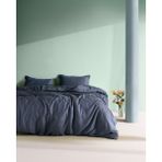 Madame Coco Madame Coco Crep Family Size %100 Pamuk Düz Çarşaflı Nevresim Takımı - İndigo - 160 x 220 cm - Indigo