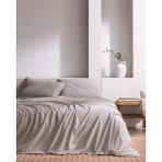 Madame Coco Tracey Tek Kişilik %100 Pamuk Pileli Linen Look Yıkamalı Çarşaflı Nevresim Takımı - Açık Gri - 160 x 220 cm
