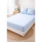 Madame Home Ranforce Çift Kişilik Lastikli Çarşaf Takımı %100 Pamuk 160X200 & 180X200 +30 cm Köşe Derinliği 2 Yastık Kılıfı - Mavi - Bebe Mavisi - 160*200