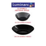 MADAME LUDA Luminarc Arcopal Zelie (SİYAH) (YEMEK-ÇORBA) 12 Parça-6 Kişilik Yemek Takımı.(ORJİNAL ÜRÜN)