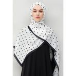 Madame Polo Puantiye Desen İtalyan İpeği Şal - Beyaz