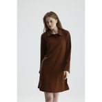 Madame QAN's Polo Yaka A Kesim Uzun Kol Mini Elbise Kahverengi