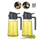 Madamev 2 Adet Çift Fonksiyonlu Cam Yağdanlık 450ml Zeytinyağı Sıvıyağ Şişe Gri Airfryer Sprey Yağlık Sirkel