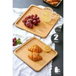 madamev 2 Adet Gourmet Kare Bambu Kahvaltı Tabağı Pasta Servis Sunum Tepsi Ikramlık Ahşap Tabak 25X25 Seti - 2li Kare Sunumluk