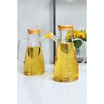madamev 2'li Bambu Kapaklı Cam Yağdanlık Vakumlu Borosilikat Cam Sirkelik Zeytinyağı Şişesi Yağlık 900 Ml. - Şeffaf