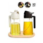 Madamev 2'Li Bambu Stantlı Çift Fonksiyonlu Sprey Dökme Cam Yağdanlık 450Ml Sıvıyağ Şişesi Airfryer Yağlık