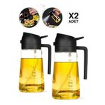 Madamev 2'Li Çift Fonksiyonlu Cam Yağdanlık 450Ml Zeytinyağı Sıvıyağ Şişesi Airfryer Sprey Yağlık Püskürtücü