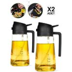 Madamev 2'li Çift Fonksiyonlu Cam Yağdanlık 550 ml Zeytinyağı Sıvıyağ Şişesi Airfryer Sprey Yağlık Püskürtücü - Siyah