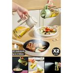 madamev 2'li Çift Fonksiyonlu Cam Yağdanlık 550ML Kulplu Zeytinyağı Sıvıyağ Şişesi Airfryer Sprey Yağlık - Yeşil - 550 ml