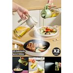 Madamev 2'li Çift Fonksiyonlu Cam Yağdanlık 550ml Kulplu Zeytinyağı Sıvıyağ Şişesi Airfryer Sprey Yağlık