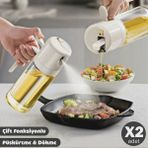 madamev 2'li Çift Fonksiyonlu Cam Yağdanlık 550ML Zeytinyağı Sıvıyağ Şişesi Airfryer Sprey Yağlık Sirkelik - Renkli - 550 ml